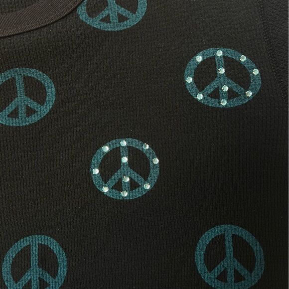 It’s Primp Iconic Peace Symbol Rhinestoned Black Long Sleeve Sweater Size M - Picture 4 of 6
